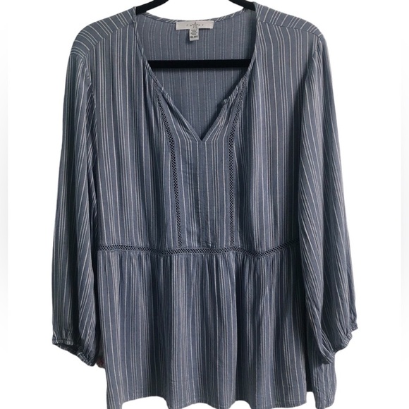 Fever Blue & White Striped Pleasant Plus Size Blouse, Blue Whistler's XXL - Picture 7 of 14